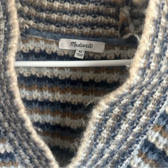 Madewell Waller Crop Cardigan Sweater Stripe Fuzzy Chunky Wool Blend XS - Picture 7 of 10